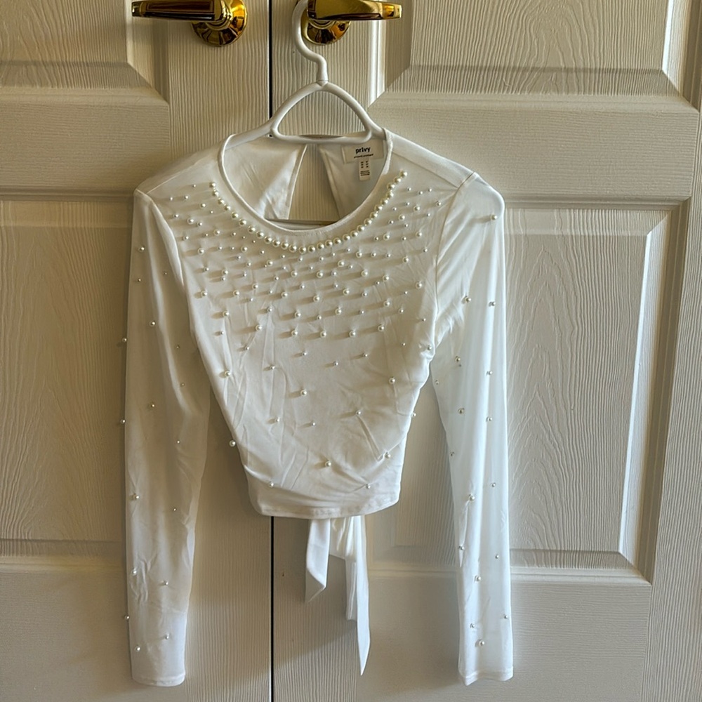 Honey white bridal top with pearls size M